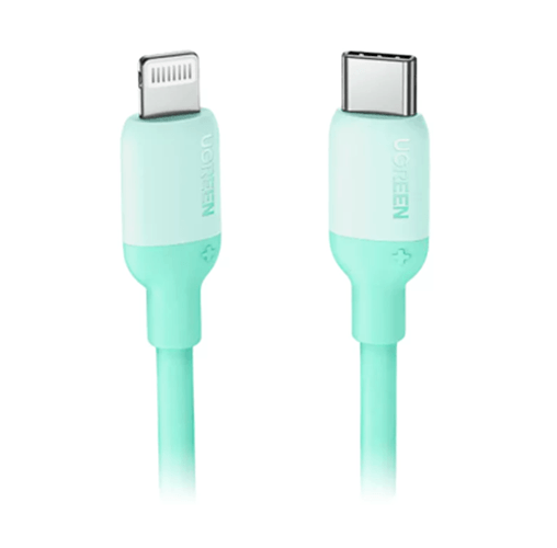 CABLE DE CARGA Y DATOS USB-C UGREEN US387, 1M, USB TIPO C A LIGHTNING ,COLOR VERDE AGUA