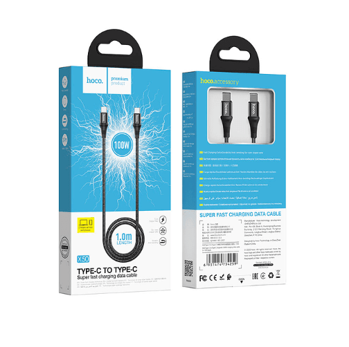 CABLE HOCO X50 TIPO C A TIPO C,100W,5.0A , COLOR NEGRO